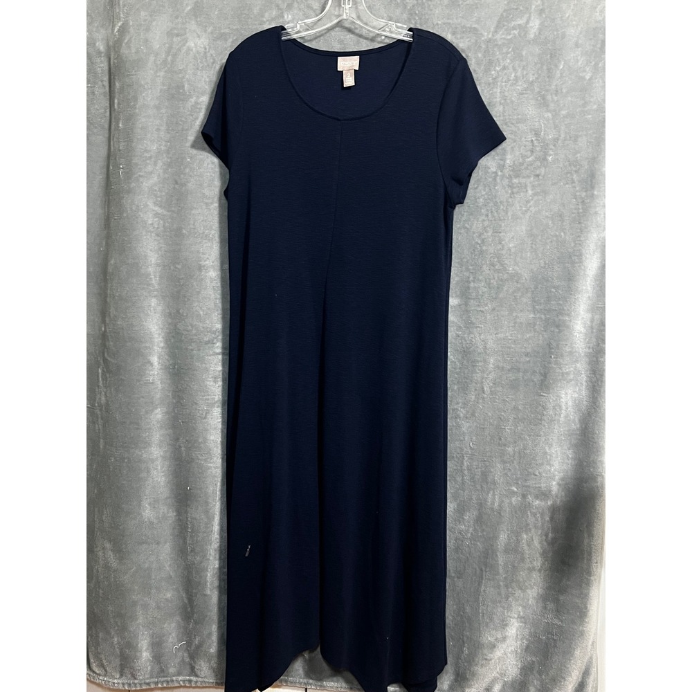 Chico's 2 Navy Blue Scoop Neck Short Sleeve Stretch Knit Maxi Dress Versatile